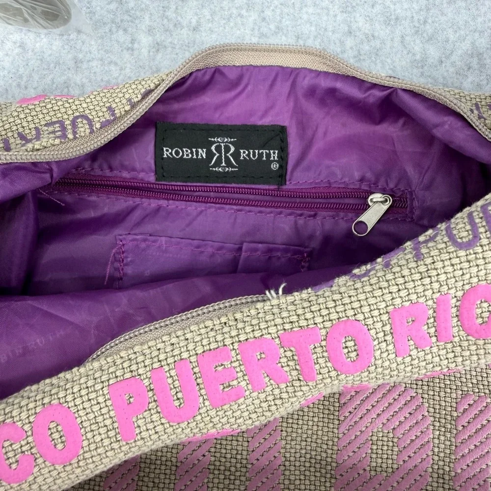 Robin Ruth Puerto Rico Canvas Hobo Bag Pink Purple Souvenir Shoulder Bag Large